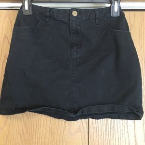 Black denim mini skirt